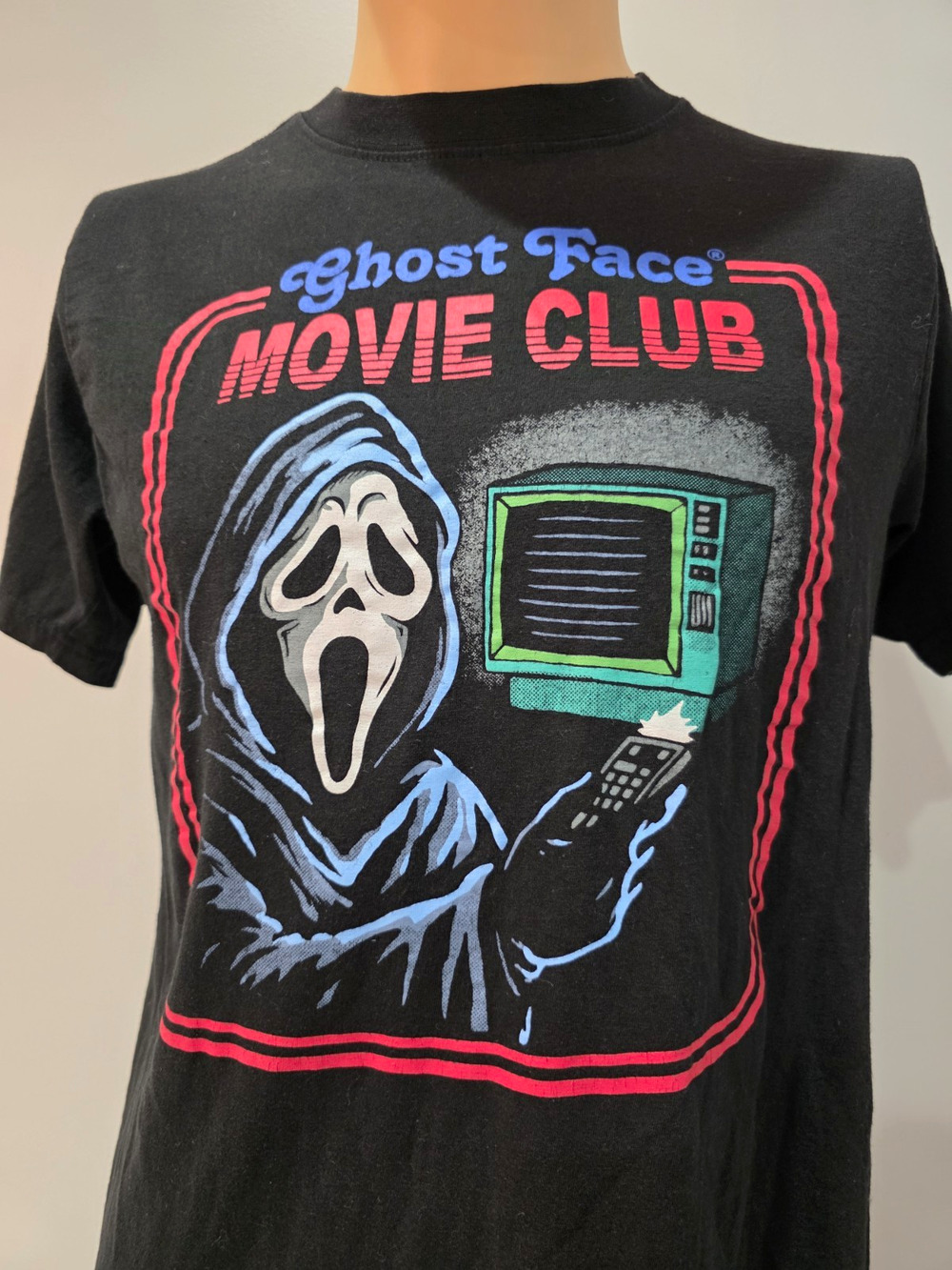 Ghost Face Movie Club T-Shirt Mens Medium Black Halloween Horror Graphic Tee